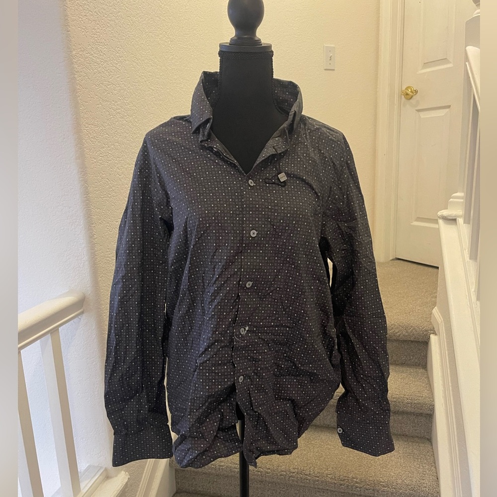 Kenneth Cole Awearness Black Print Stretch Dress Shirt Men’s L